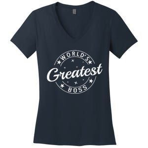 WorldS Greatest Boss Funny Best Boss Ever Proud Employee Women's V-Neck T-Shirt