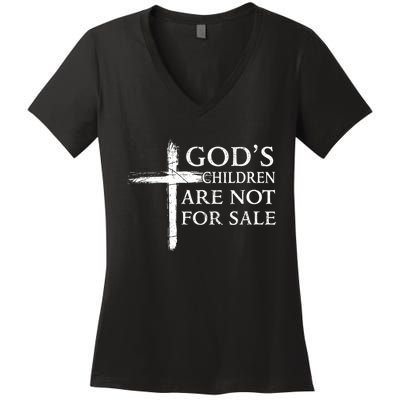 Womens Gods Children Are Not For Sale Cross Christian Women's V-Neck T-Shirt