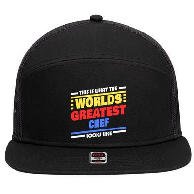Worlds Greatest Chef Saying Funny Chef Gift 7 Panel Mesh Trucker Snapback Hat