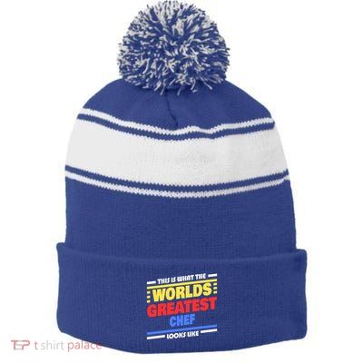Worlds Greatest Chef Saying Funny Chef Gift Stripe Pom Pom Beanie