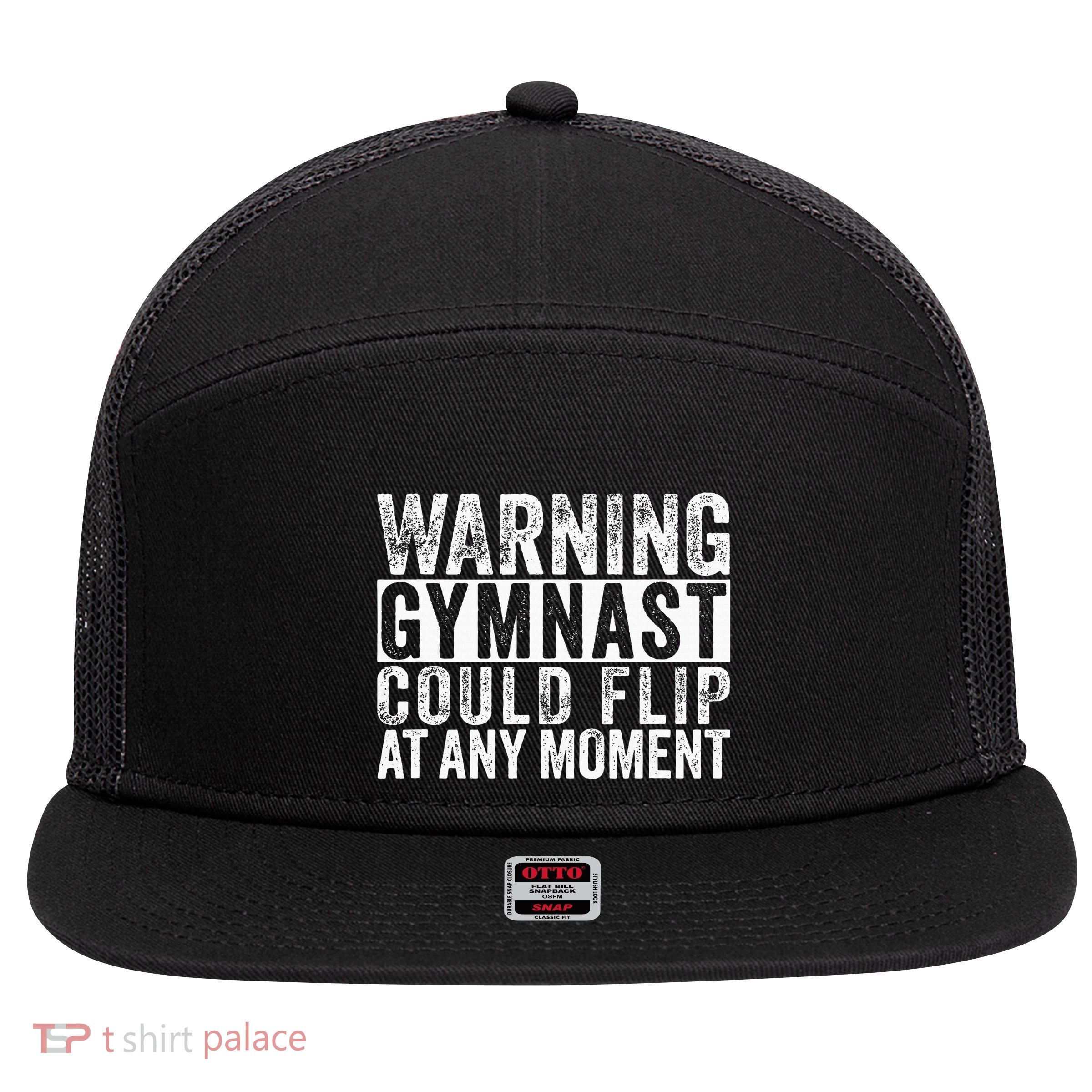 Warning Gymnast Could Flip Funny Gymnastics 7 Panel Mesh Trucker Snapback Hat
