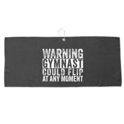 Warning Gymnast Could Flip Funny Gymnastics Large Microfiber Waffle Golf Towel