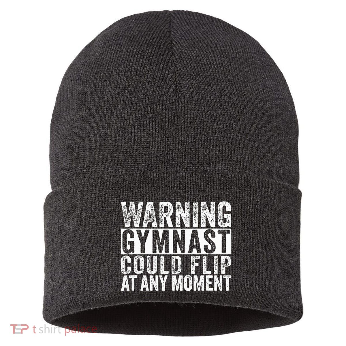 Warning Gymnast Could Flip Funny Gymnastics Sustainable Knit Beanie