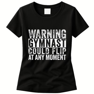 Warning Gymnast Could Flip Funny Gymnastics Womens T-Shirt