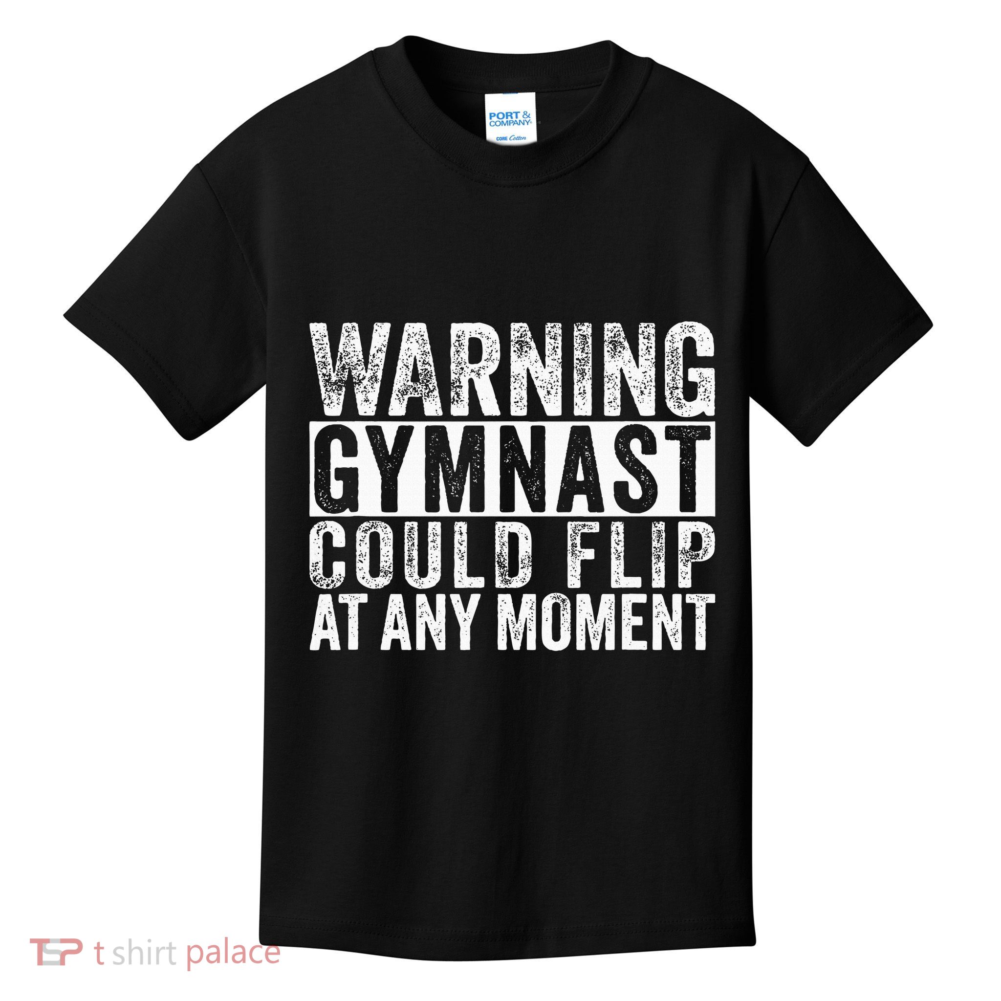 Warning Gymnast Could Flip Funny Gymnastics Kids T-Shirt
