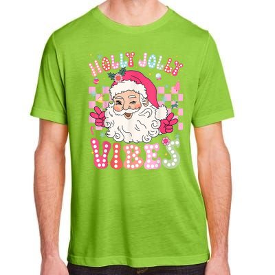 Women Groovy Cute Christmas Santa Claus Holly Jolly Vibes Xmas Gift Adult ChromaSoft Performance T-Shirt