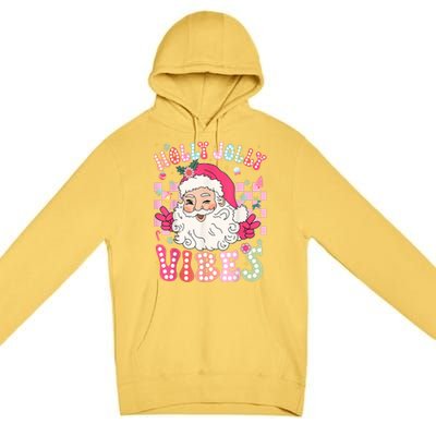 Women Groovy Cute Christmas Santa Claus Holly Jolly Vibes Xmas Gift Premium Pullover Hoodie