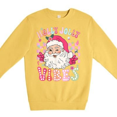 Women Groovy Cute Christmas Santa Claus Holly Jolly Vibes Xmas Gift Premium Crewneck Sweatshirt