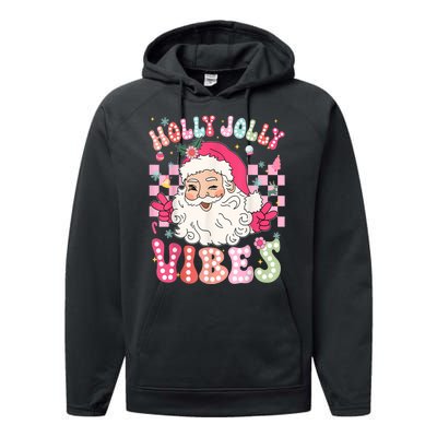 Women Groovy Cute Christmas Santa Claus Holly Jolly Vibes Xmas Gift Performance Fleece Hoodie