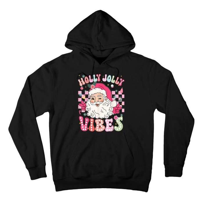 Women Groovy Cute Christmas Santa Claus Holly Jolly Vibes Xmas Gift Hoodie