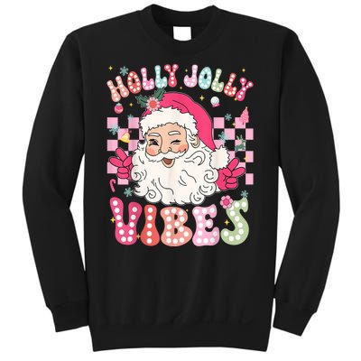 Women Groovy Cute Christmas Santa Claus Holly Jolly Vibes Xmas Gift Sweatshirt