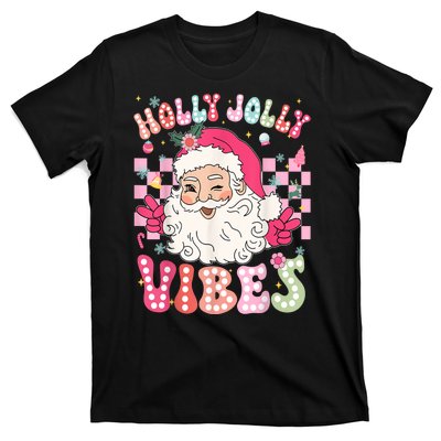 Women Groovy Cute Christmas Santa Claus Holly Jolly Vibes Xmas Gift T-Shirt