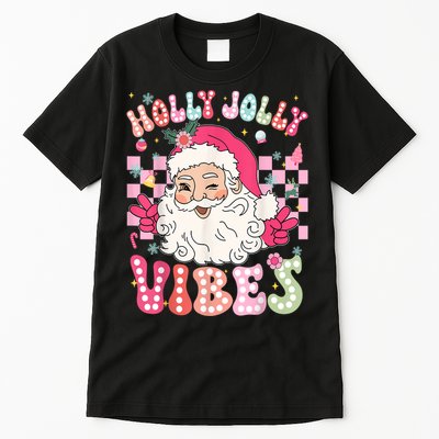 Women Groovy Cute Christmas Santa Claus Holly Jolly Vibes Xmas Gift Tall T-Shirt