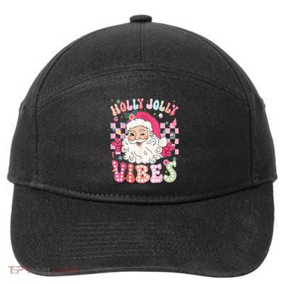 Women Groovy Cute Christmas Santa Claus Holly Jolly Vibes Xmas Gift 7-Panel Snapback Hat