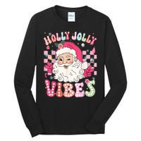 Women Groovy Cute Christmas Santa Claus Holly Jolly Vibes Xmas Gift Tall Long Sleeve T-Shirt