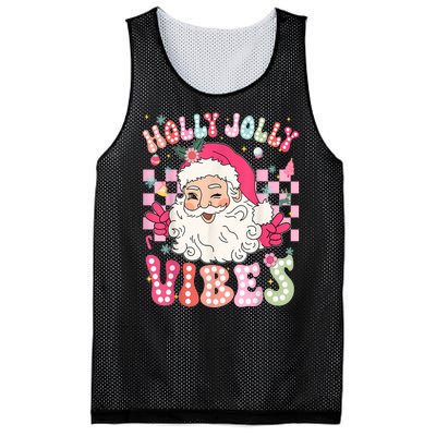 Women Groovy Cute Christmas Santa Claus Holly Jolly Vibes Xmas Gift Mesh Reversible Basketball Jersey Tank