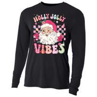 Women Groovy Cute Christmas Santa Claus Holly Jolly Vibes Xmas Gift Cooling Performance Long Sleeve Crew