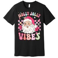 Women Groovy Cute Christmas Santa Claus Holly Jolly Vibes Xmas Gift Premium T-Shirt