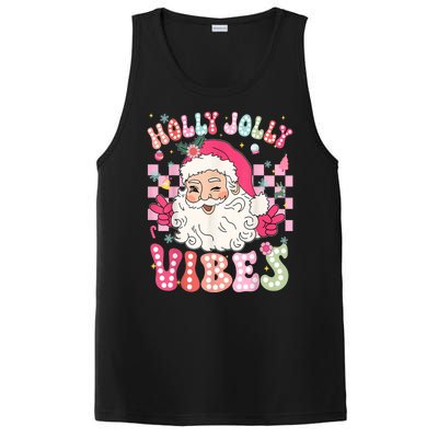 Women Groovy Cute Christmas Santa Claus Holly Jolly Vibes Xmas Gift PosiCharge Competitor Tank