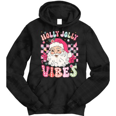 Women Groovy Cute Christmas Santa Claus Holly Jolly Vibes Xmas Gift Tie Dye Hoodie