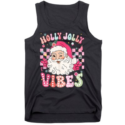 Women Groovy Cute Christmas Santa Claus Holly Jolly Vibes Xmas Gift Tank Top