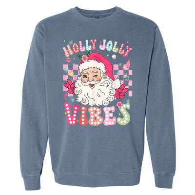 Women Groovy Cute Christmas Santa Claus Holly Jolly Vibes Xmas Gift Garment-Dyed Sweatshirt