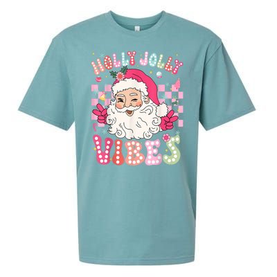 Women Groovy Cute Christmas Santa Claus Holly Jolly Vibes Xmas Gift Sueded Cloud Jersey T-Shirt