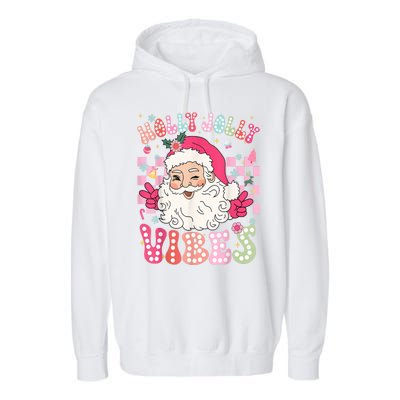 Women Groovy Cute Christmas Santa Claus Holly Jolly Vibes Xmas Gift Garment-Dyed Fleece Hoodie