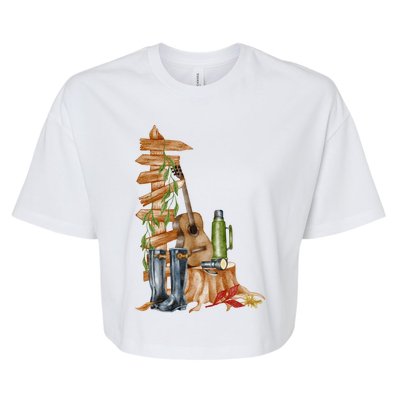 Watercolor Guidepost Camping Crew Road Trip Gift Bella+Canvas Jersey Crop Tee