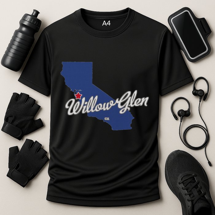 Willow Glen California San Jose Ca Map Cooling Performance Crew T-Shirt