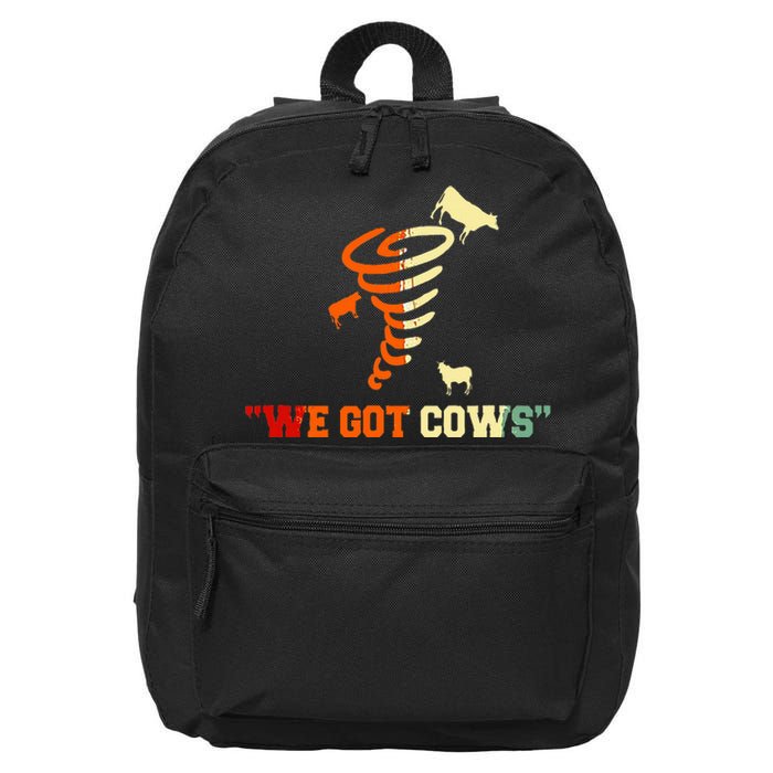 We Got Cows Funny Tornado Chaser Vintage 16 in Basic Backpack