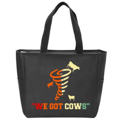 We Got Cows Funny Tornado Chaser Vintage Zip Tote Bag