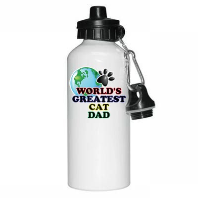 Worlds Greatest Cat Dad Cartoon Globe Great Gift Aluminum Water Bottle 