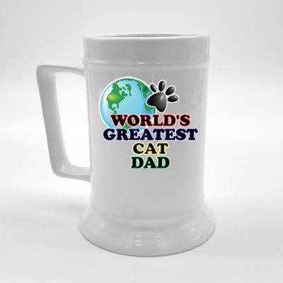 Worlds Greatest Cat Dad Cartoon Globe Great Gift Beer Stein