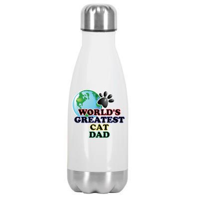 Worlds Greatest Cat Dad Cartoon Globe Great Gift Stainless Steel Insulated Water Bottle