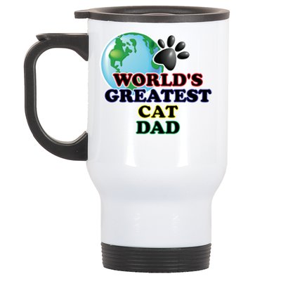 Worlds Greatest Cat Dad Cartoon Globe Great Gift Stainless Steel Travel Mug