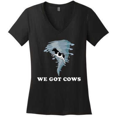 We Got Cows Tornado Chaser Women's V-Neck T-Shirt