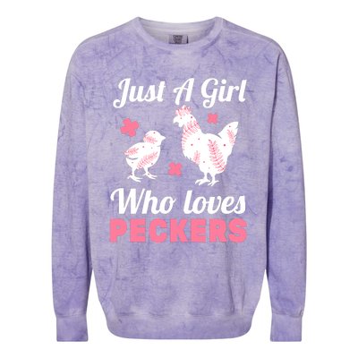 Wo Girl Chicken Lover I Just A Girl Who Loves Peckers Colorblast Crewneck Sweatshirt