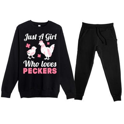 Wo Girl Chicken Lover I Just A Girl Who Loves Peckers Premium Crewneck Sweatsuit Set