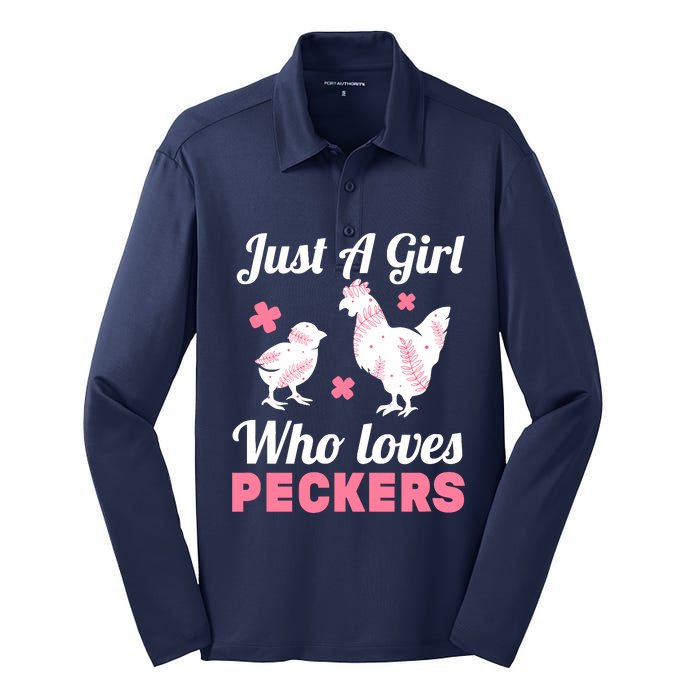 Wo Girl Chicken Lover I Just A Girl Who Loves Peckers Silk Touch Performance Long Sleeve Polo