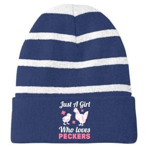 Wo Girl Chicken Lover I Just A Girl Who Loves Peckers Striped Beanie with Solid Band