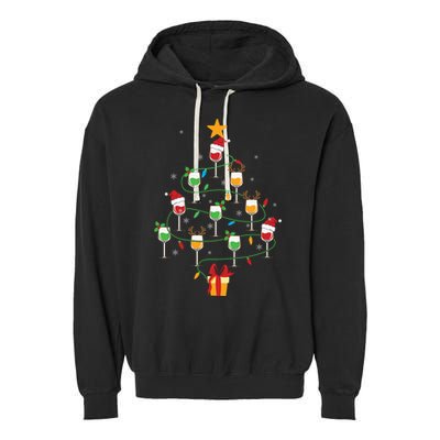 Wine Glasses Christmas Tree Santa Hat Funny Xmas Light Garment-Dyed Fleece Hoodie