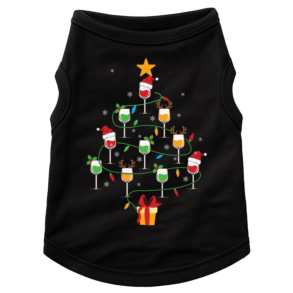 Wine Glasses Christmas Tree Santa Hat Funny Xmas Light Doggie Tank