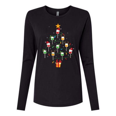 Wine Glasses Christmas Tree Santa Hat Funny Xmas Light Womens Cotton Relaxed Long Sleeve T-Shirt