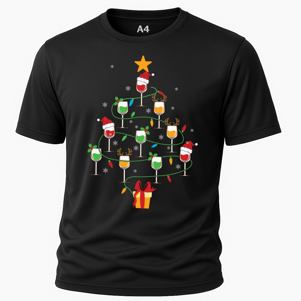 Wine Glasses Christmas Tree Santa Hat Funny Xmas Light Performance Shirt