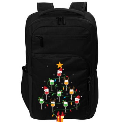 Wine Glasses Christmas Tree Santa Hat Funny Xmas Light Impact Tech Backpack