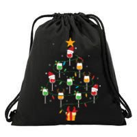 Wine Glasses Christmas Tree Santa Hat Funny Xmas Light Drawstring Bag