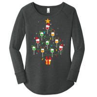 Wine Glasses Christmas Tree Santa Hat Funny Xmas Light Women's Perfect Tri Tunic Long Sleeve Shirt