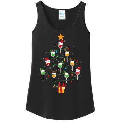 Wine Glasses Christmas Tree Santa Hat Funny Xmas Light Ladies Essential Tank