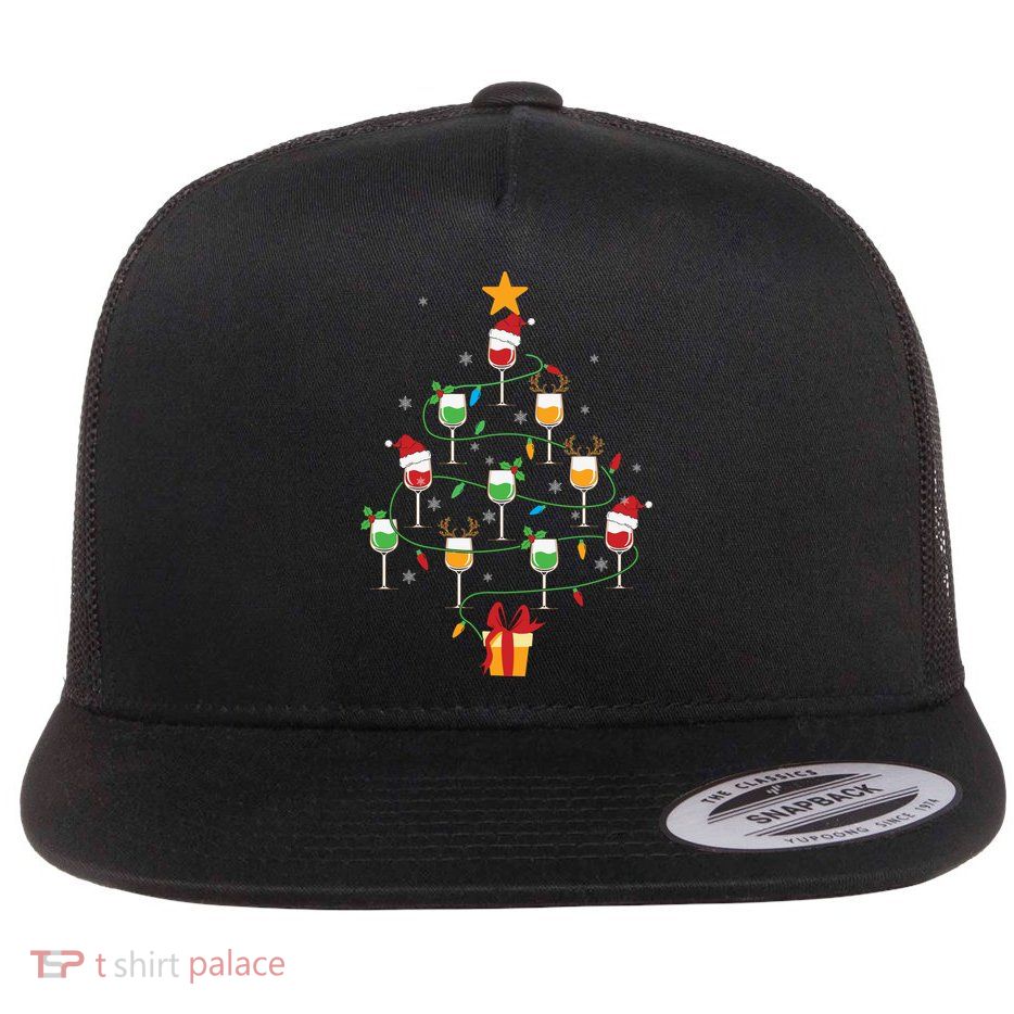 Wine Glasses Christmas Tree Santa Hat Funny Xmas Light Flatbill Hat